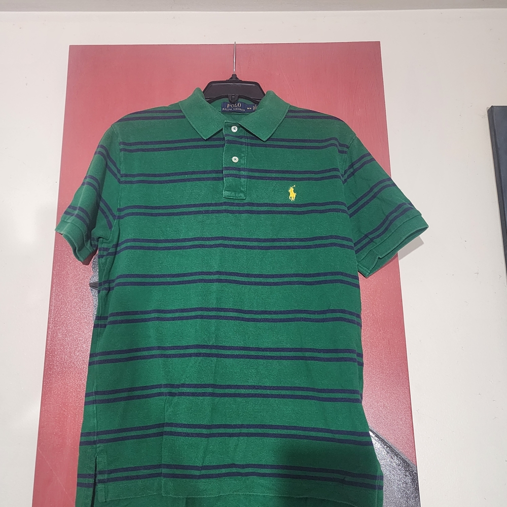 Ralph Lauren Green and Blue Striped Polo Shirt